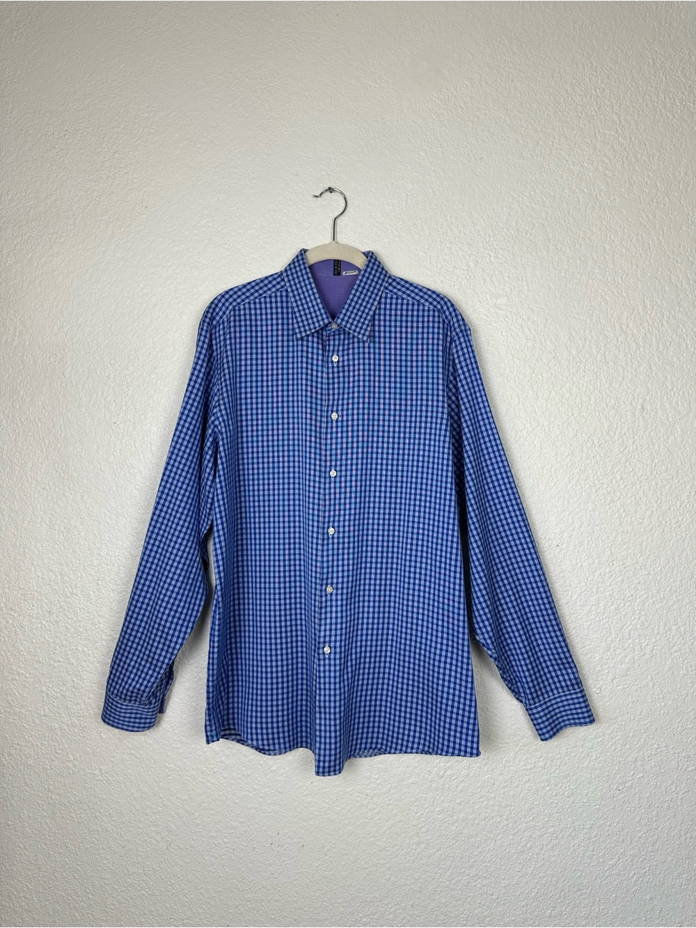 Men's Blue Gingham Long-Sleeve Dress Shirt Soho By Ben Sherman Men’s Dress Shirt
